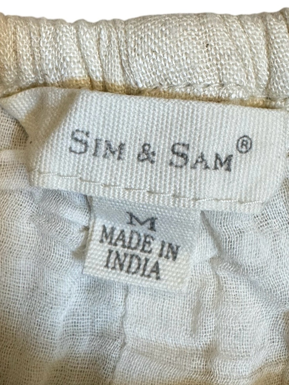 SIM & SAM Cream Linen Blend Smocked Midi Dress Size M Cottagecore Boho - Picture 2 of 6